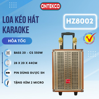 Loa kéo bluetooth ONTEKCO Hozing 8002 công suất 350W tặng kèm 2 tay mic hát karaoke cực hay, loa gỗ âm thanh căng chuẩn