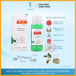 Nước súc miệng diệt khuẩn ASIN, nước súc họng 250ml dược chất thiên nhiên kháng khuẩn
