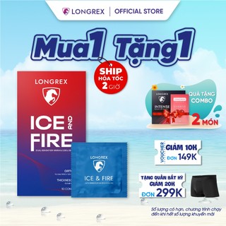 Bao cao su siêu mỏng Longrex Ice & Fire ấm nóng mát lạnh, nhiều gel bôi trơn hương vani dịu nhẹ mã LR011