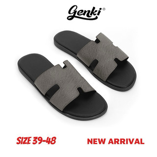 (Size 39 - 50) Dép Quai Ngang Nam Genki Màu Đen Xám Chữ H Đế Cao Su Chống Trơn Trượt