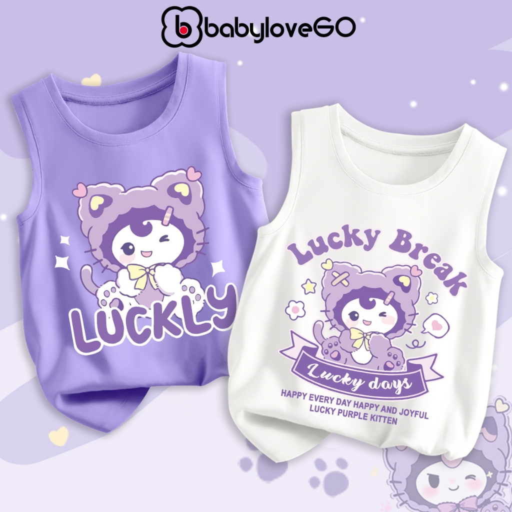 Combo 2 Áo ba lỗ bé gái BabyloveGO mẫu mới 2024 áo 3 lỗ chất thun cotton in hình KUROMI cute dễ thương