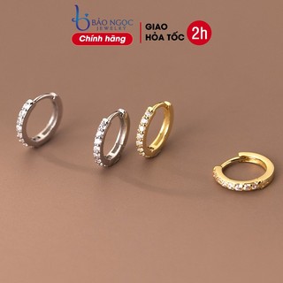 Bông tai bạc nữ 925 khuyên tròn nạm đá sang trọng phong cách nhẹ nhàng nữ tính - B2942