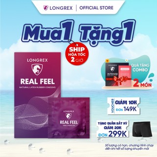 Bao cao su Longrex siêu mỏng Real Feel, nhiều gel bôi trơn, size 52mm, hương bạc hà chất lượng cao cấp hộp 10 bcs LR03
