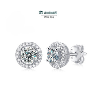 Bông tai kim cương nhân tạo Moissanite 6.5 ly mặt tròn, khuyên tai kim cương nhân tạo - VN Gems