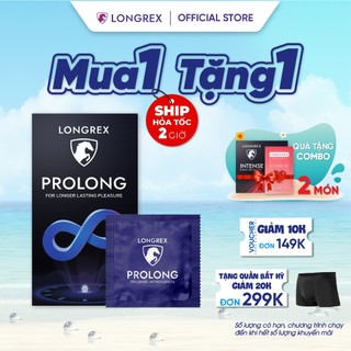 Bao cao su kéo dài thời gian Longrex Prolong siêu mỏng , nhiều gel bôi trơn hộp 10c LR07