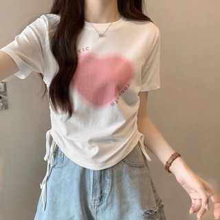 Áo thun nữ trái tim hồng Romatic dây rút 2 bên hông siêu xinh
