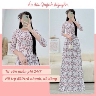 Áo dài hoa nhí, áo dài lụa nhật in 6d cao cấp áo dài nữ Áo dài Quỳnh Nguyễn MÃ N45