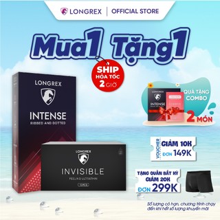 Combo bao cao su Longrex siêu mỏng nhiều gel 0.01, bcs gân gai - Hộp 10 chiếc
