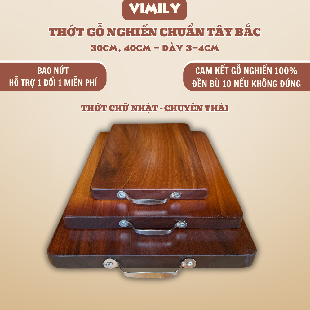  Thớt gỗ nghiến núi đá Tây Bắc vuông cắt thái xắt thức ăn cao cấp VIMILY cực bền nhiều kích thước 