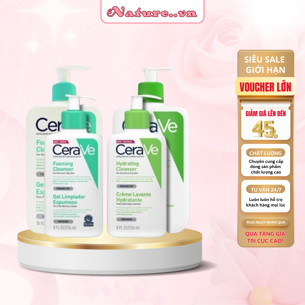Sữa Rửa Mặt Cerave Bản Pháp Có Bill 236ml - 473ml Cho Da Dầu, Da Nhậy Cảm