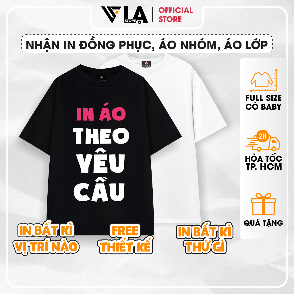 Áo Thun Đen Trắng In Theo Yêu Cầu Custom Tay Ngắn Vải Poly Co Giãn Đủ Size Áo Lớp Áo Nhóm Đồng Phục | LẠ STORE