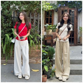 Quần vải nữ kaki thô mềm mại, quần ống rộng kaki basic lên from xinh ma002