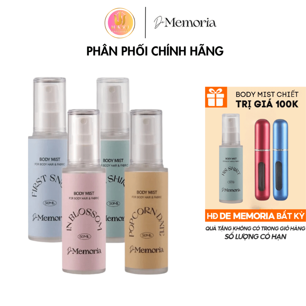 {1 Full Tặng 1 Mini} Xịt Thơm Cơ Thể Body Mist Không Cồn De Memoria 50ml