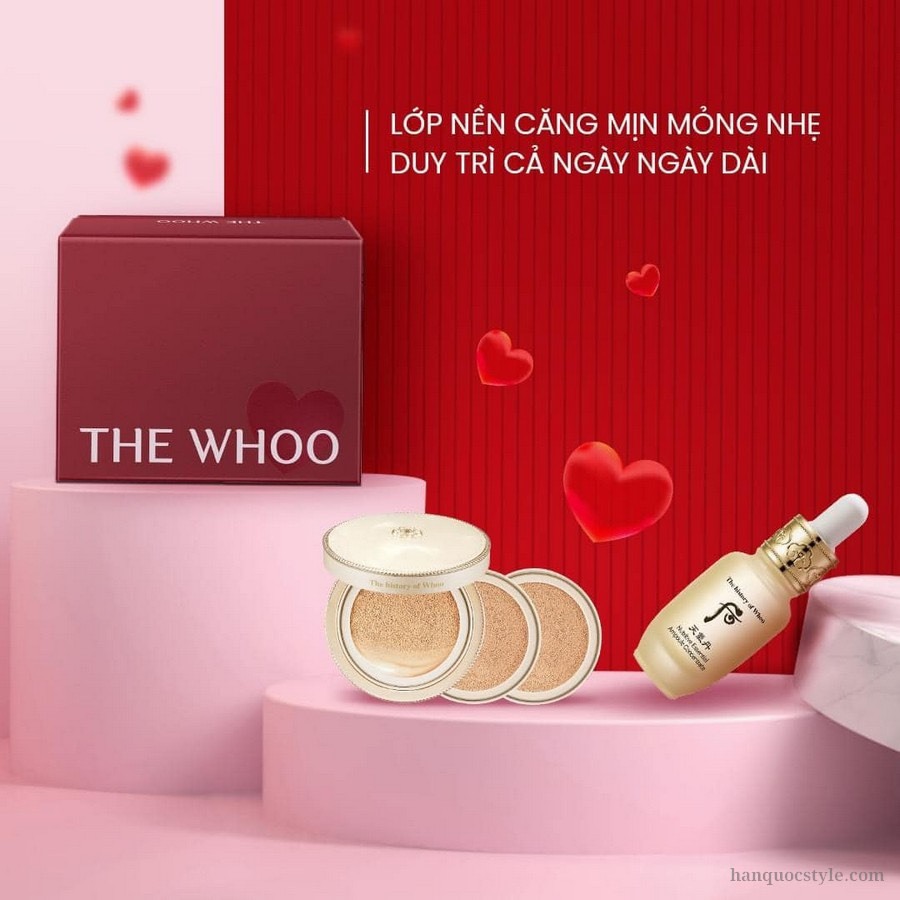 Phấn Cushion Whoo Hàn Quốc Trang Điểm Che Phủ Khuyết Điểm Ngừa Lão Hóa, Chống Nắng Whoo Luxury SPF50+/PA+++