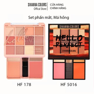 Bảng Phấn Mắt Má Hồng Tạo Khối Highlight Sivanna Hello Perfect, sét tích hợp cọ và gương trong hộp HF178 21.5g