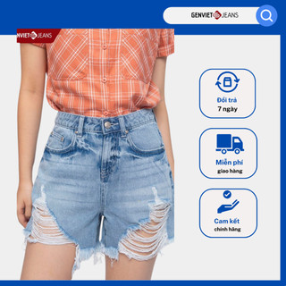 Quần đùi jean nữ GENVIE rách túi dài tua rua cạp cao màu retro tôn dáng phong cách mùa hè sexy  XQ428J1251