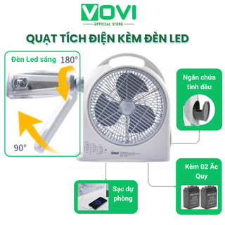 Quạt tích điện kèm đèn sạc Model DN 3221 có 2 bình ắc quy