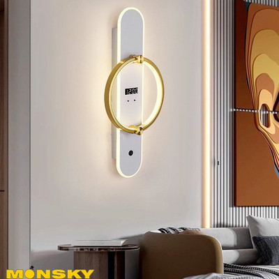 Đèn LED đồng hồ MONSKY DEER hiện đại gắn tường trang trí nội thất sang trọng 3 màu ánh sáng