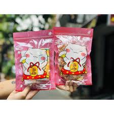 Túi zip mèo tài lộc đựng bánh quy, kẹo nougat set 10 túi