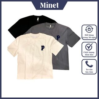 Áo phông nam MINET phong cách basic, áo thun cổ tròn chất cotton thêu chữ nổi