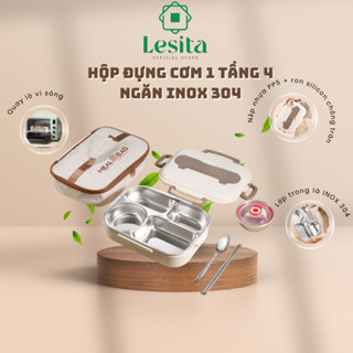 Hộp Đựng Cơm LESITA Inox 4 Ngăn Kèm Đũa Thìa + Bát Canh + Túi Giữ Nhiệt