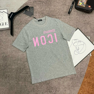 Áo phông nam nữ Premium Cotton DSQ xám xước in chữ ICON ngược cao su hồng nổi trước ngực basic siêu cấp cho các boy phố