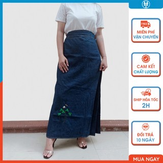 Váy chống nắng nữ vải jean cotton dày dặn có túi và thêu họa tiết Cỏ 3 lá JHT103 H&T FASHION