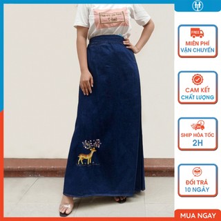 Váy chống nắng cao cấp vải jean cotton dày dặn có túi thêu họa tiết Nai vàng JHT105 H&T FASHION