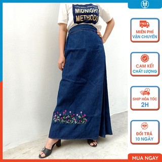 Váy chống nắng cao cấp vải jean cotton dày dặn thêu hoa Trinh nữ tím có túi trước JHT111 H&T FASHION