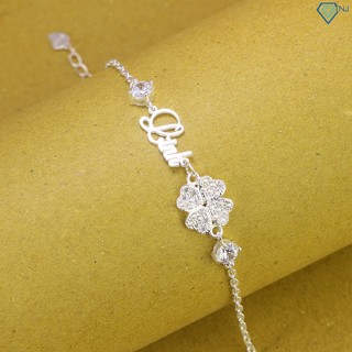 Vòng tay nữ bạc khắc chữ theo yêu cầu, lắc tay bạc 925 đính đá hình cỏ 4 lá may mắn LTN0387 - Trang Sức TNJ