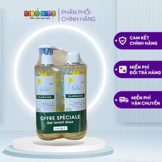 Set Sữa Tắm Gội Cho Bé Klorane Bebe Gel Lavant Doux 2 chai 500ml