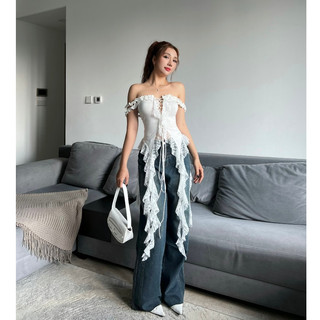 Áo ren trắng dài cột dây...