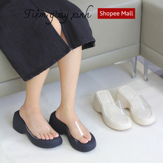 Dép nữ đế xuồng Nin Shoes phối quai ngang trong bản to cao 6 phân kiểu dáng basic phù hợp với mọi phong cách DT042