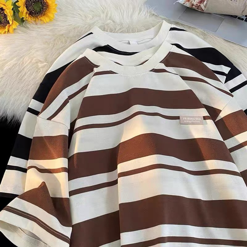 Áo Thun Nam Nữ Kẻ Sọc Ngang phối logo JIEBANGREN NAD Unisex Áo Phông Unisex Kẻ Sọc Chất Liệu Cotton