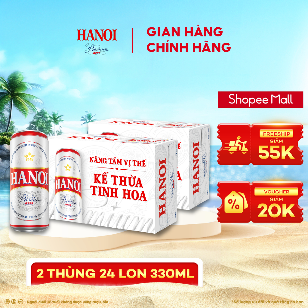 HỎA TỐC HÀ NỘI - COMBO 2 Thùng 24 lon Bia Hanoi Premium - HABECO (330ml/lon)