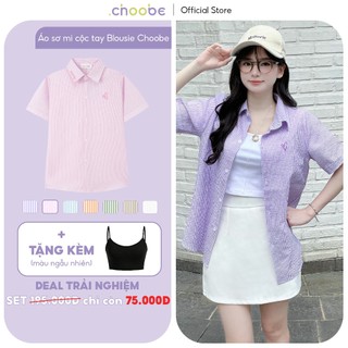 Áo sơ mi nữ Blousie Choobe kẻ sọc oversize cộc tay form suông rộng khoác ngoài phong cách ulzzang Hàn Quốc ASM03