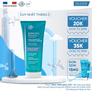 Gel làm sạch dịu nhẹ dành cho da nhờn mụn Ducray Keracnyl Foaming Gel 200ml