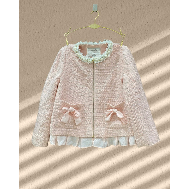 Thanh lý pass áo khoác tweed hồng có nơ đính ngọc trai Ivy Moda authentic chính hãng tiểu thư tay dà