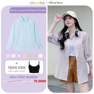Áo sơ mi nữ Choobe kẻ sọc oversize dài tay form suông rộng freesize phong cách ulzzang Hàn Quốc ASM01