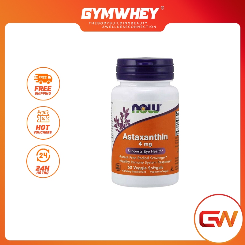 NOW ASTAXANTHIN Từ Tảo Biển Giảm Lã o Hó a Đẹp Da Chống O xy Gấp 6000x Vitamin C Tăng Sức Đề Kháng