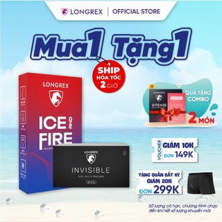 Combo bao cao su Longrex siêu mỏng nhiều gel 0.01, bcs mát lạnh ấm nóng hộp 10 chiếc