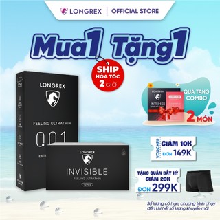 Bao cao su Longrex siêu mỏng , nhiều gel 0.01 combo 2 hộp