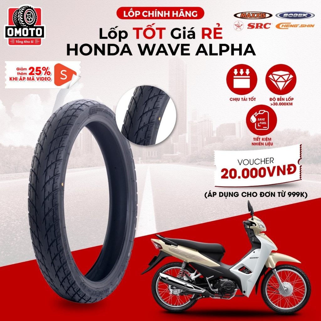Vỏ Lốp Xe Wave Alpha, Vỏ Lốp Xe Máy Lốp Trước Xe Wave Alpha 110,Lốp Xe Máy Chính Hãng , Độ Bền Cao,C