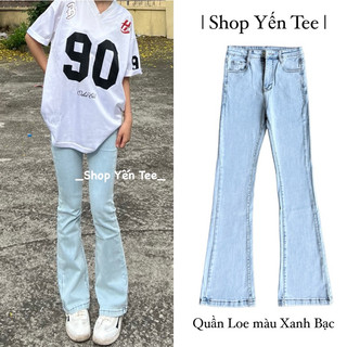 Quần jeans ống loe xanh bạc dáng dài Yến Tee, Quần Đi học màu lạ