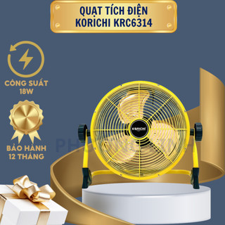 Quạt tích điện korichi 14 inch krc-6314 -hàng chính hãng, tích hợp cổng sạc usb tiện dụng
