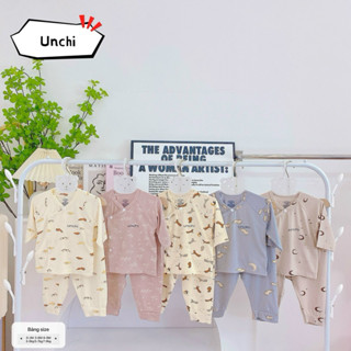 Bộ quần áo dài tay Unchi cài lệch cho bé sơ sinh