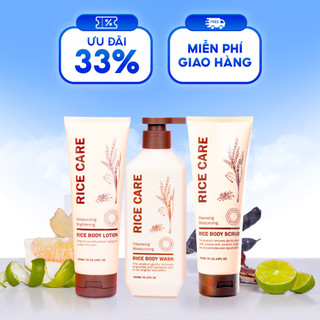 Bộ 3 tắm trắng gạo RICE CARE dưỡng ẩm, sạch sâu, giảm mụn giúp da trắng mịn
