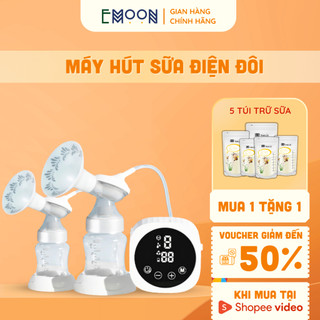 Máy hút sữa điện đôi Emoon cao cấp, phễu Silicon với 3 chế độ hút không đau, massage thoải mái, hút kiệt sữa, êm ái
