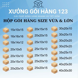 Combo 20 hộp carton đóng hàng size VỪA và LỚN cao cấp, Thùng giấy gói hàng nhiều cỡ tiện lợi