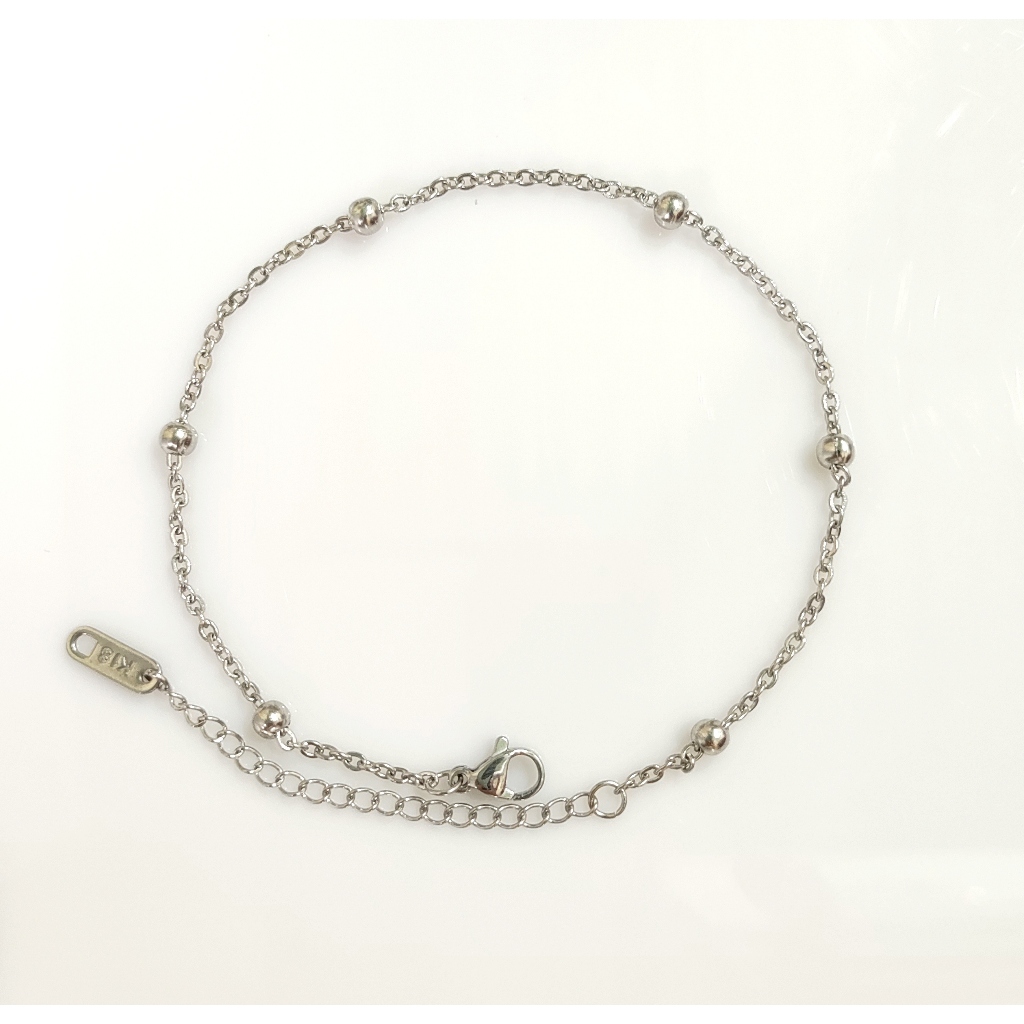 Lắc chân titan nữ dây xích bi màu trắng màu vàng sáng bóng sang trọng không đen gỉ